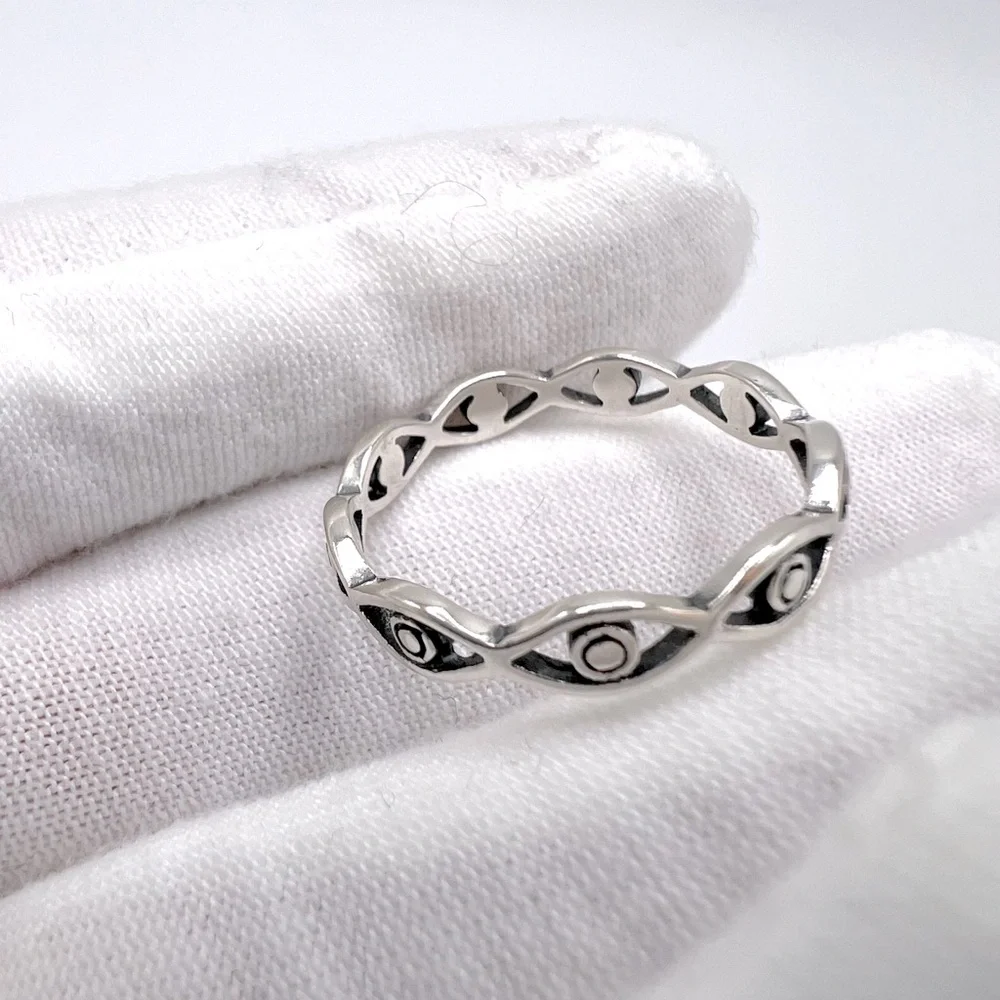 .925 Sterling Silver Evil Eye Band Ring
